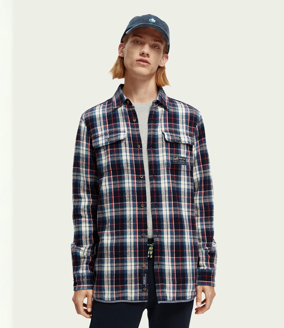 Scotch and Soda Regular Fit Mid-Weight Cotton Flannel Check Shirt