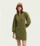 Scotch and SodaZipped Neck Sweat Dress With Puffed Sleeves Dark Olive (3816)
