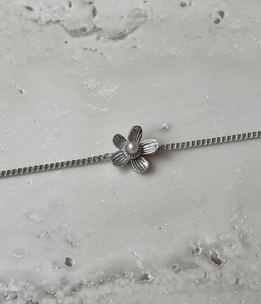 24Kae  Armband met bloem en parel 22446S Silver colored
