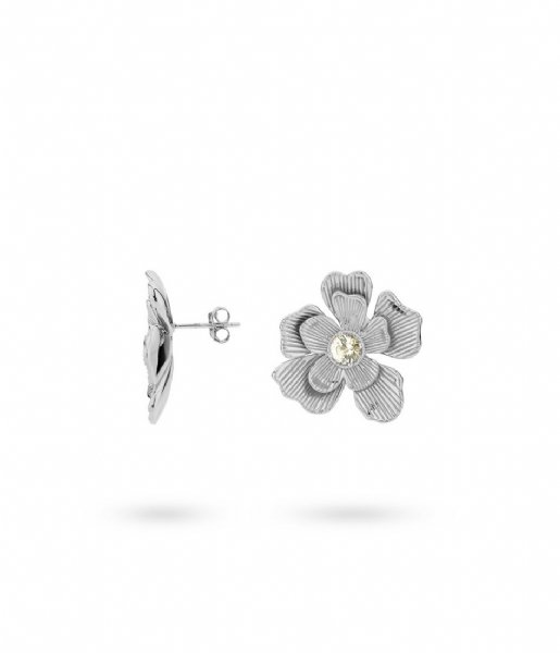24Kae  Flowershaped Statement Earrings 42496S Silver colored