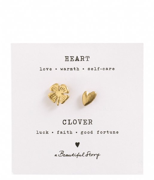 A Beautiful Story  Brooch Set Clover Heart GP Gold colored