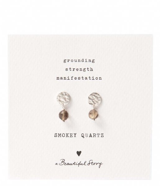A Beautiful Story Oorbellen Mini Coin Smokey Quartz SP Earrings Zilver