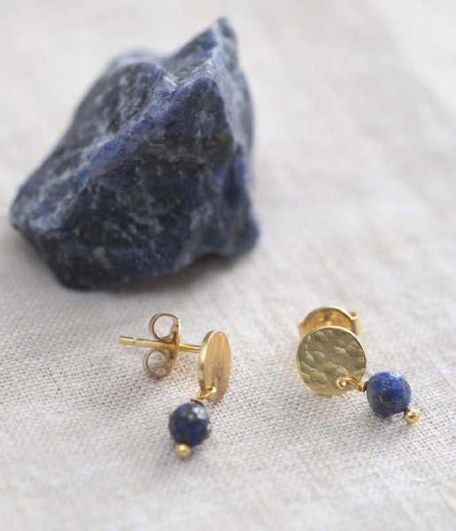 A Beautiful Story  Mini Coin Lapis Lazuli GP Earrings Gold colored