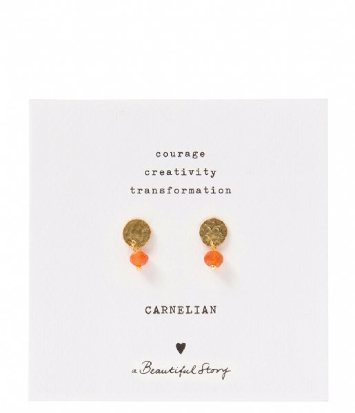 A Beautiful Story  Mini Coin Carnelian GP Earrings Gold colored