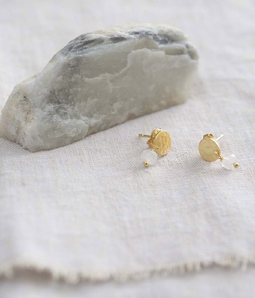 A Beautiful Story  Mini Coin Moonstone GP Earrings Gold colored
