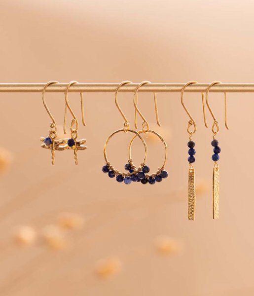 A Beautiful Story  Bar Lapis Lazuli Earrings GP Gold Plated