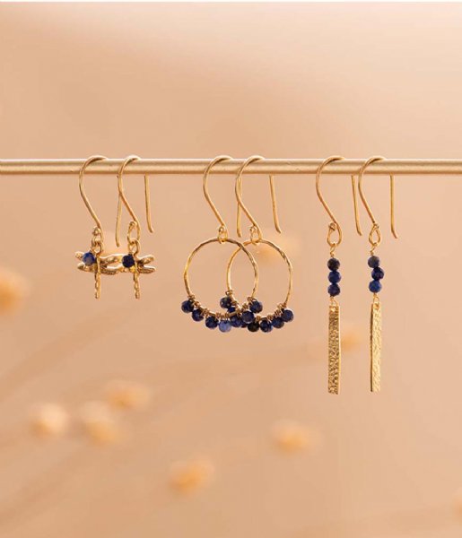 A Beautiful Story  Generous Lapis Lazuli Earrings GP Gold Plated