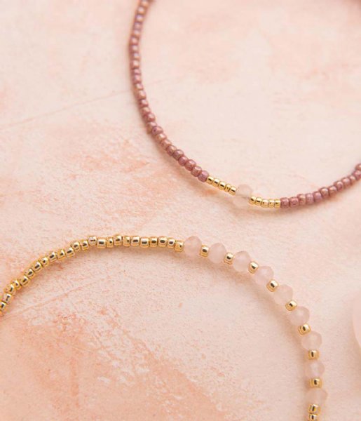 A Beautiful Story  Knowing Rose Quartz Bracelet GC Gold colored