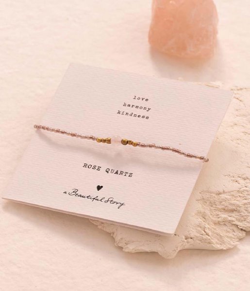 A Beautiful Story  Iris Card Rose Quartz Bracelet GC Gold colored