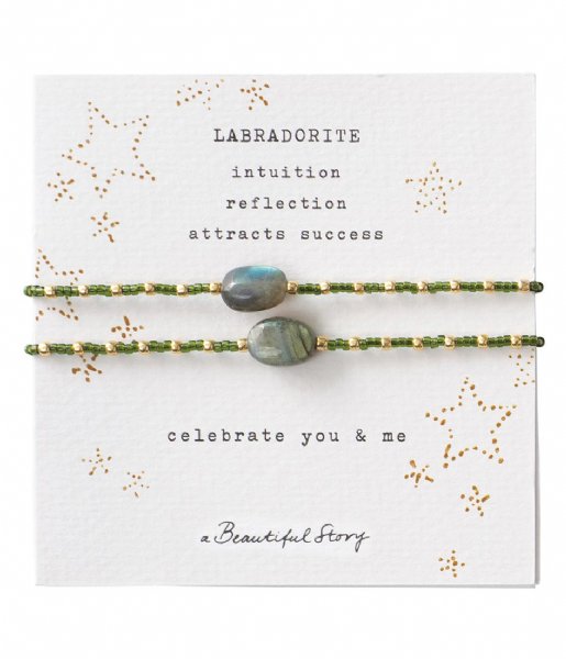 A Beautiful Story Armband Bracelet Card You And Me Labradorite GC Goud