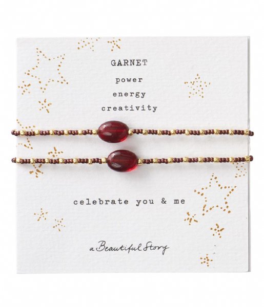 A Beautiful Story  Bracelet Card You And Me Garnet GC Goud