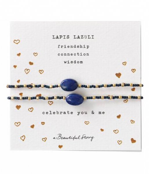 A Beautiful Story  Bracelet Card You And Me Lapis Lazuli GC Goud