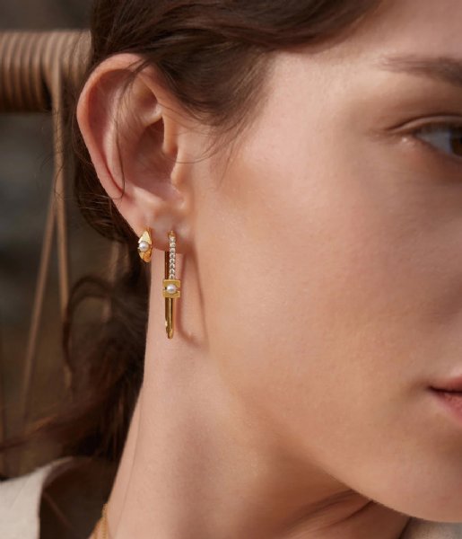 Ania Haie  Modern Muse Pearl Geometric Huggie Hoop Earrings S Gold colored