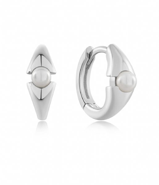 Ania Haie  Modern Muse Pearl Geometric Huggie Hoop Earrings S Silver colored