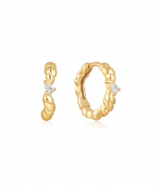 Ania Haie  Taking Shape Twisted Wave Huggie Hoop Earrings Shiny Gold