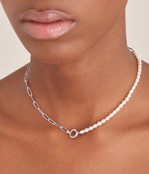 Ania Haie  Pearl Power Chunky Link Chain Necklace L Zilverkleurig