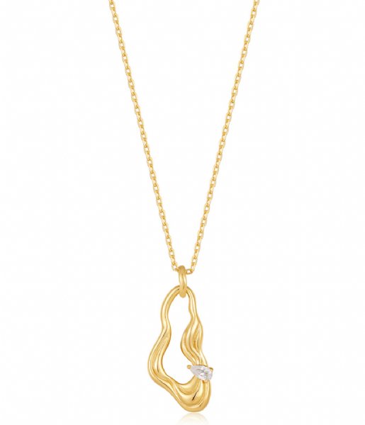 Ania Haie  Taking Shape Twisted Wave Drop Pendant Necklace Shiny Gold