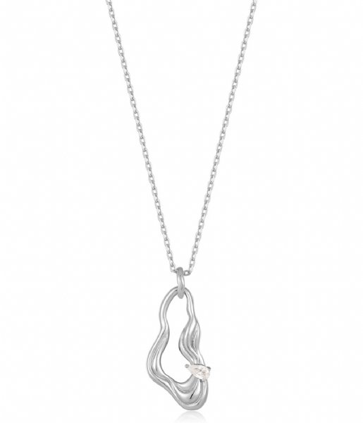 Ania Haie  Taking Shape Twisted Wave Drop Pendant Necklace Rhodium