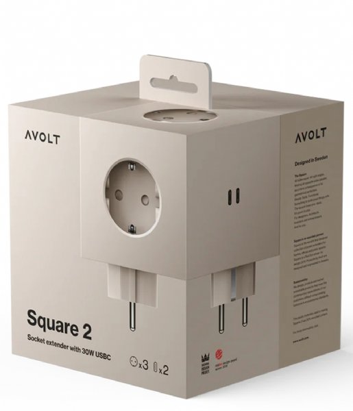Avolt  Square 2 Socket extender with 30W Dual USBC Beige