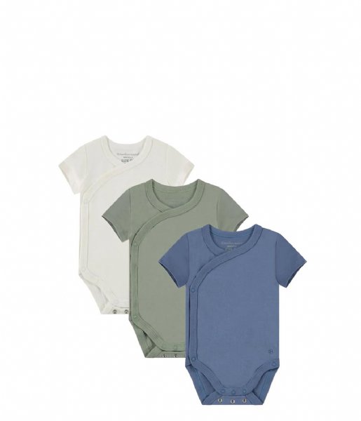 Bamboo Basics  Short Sleeves Wrap Bodysuit 3-Pack Off white Green Blue