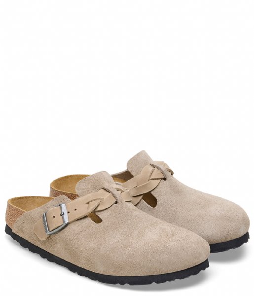 Birkenstock  Boston Braided Suede Leather Narrow Taupe