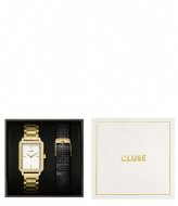 CLUSE Gift Box Fluette Steel Watch And Black Leather Lizard Strap Gold