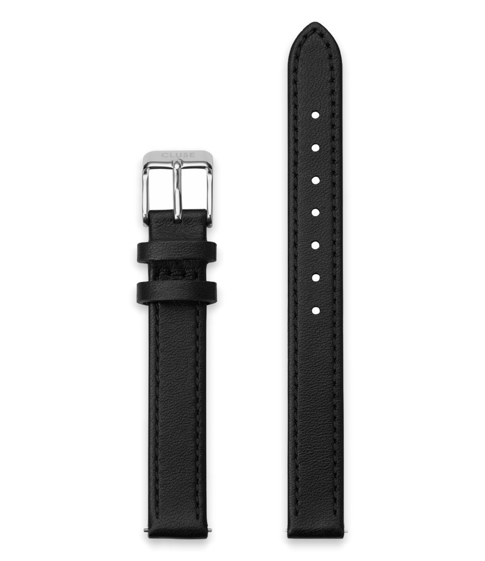 Cluse Horlogebandjes Strap 12 mm Leather Silver Colored Zwart online kopen