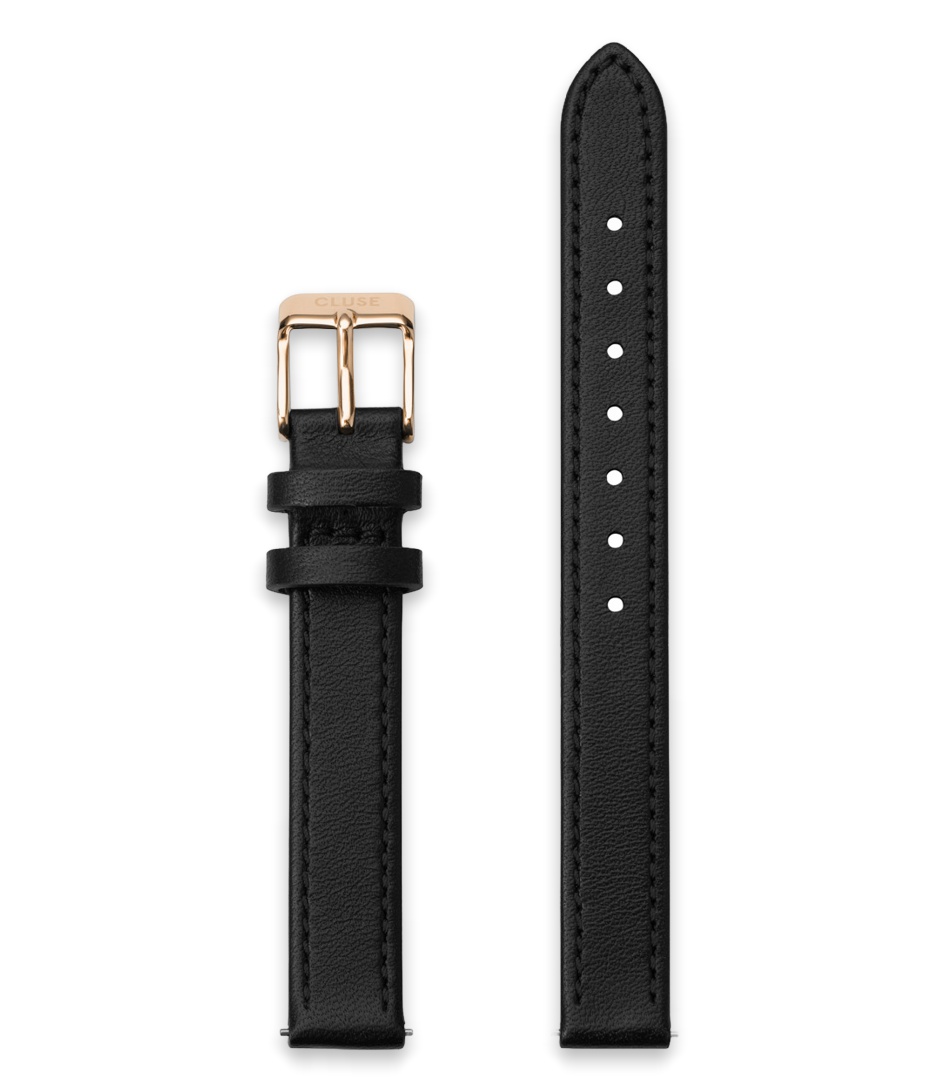 Cluse Horlogebandjes Strap 12 mm Leather Rosegold colored Zwart online kopen