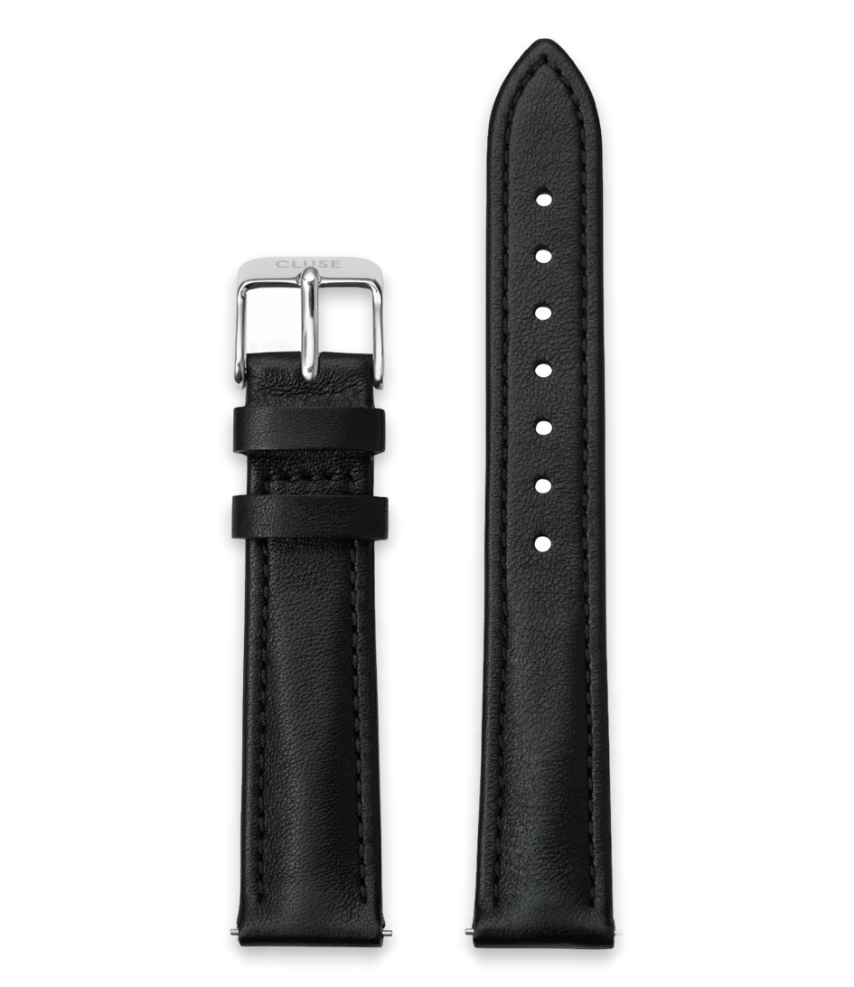 Cluse Horlogebandjes Strap 16 mm Leather Silver Colored Zwart online kopen