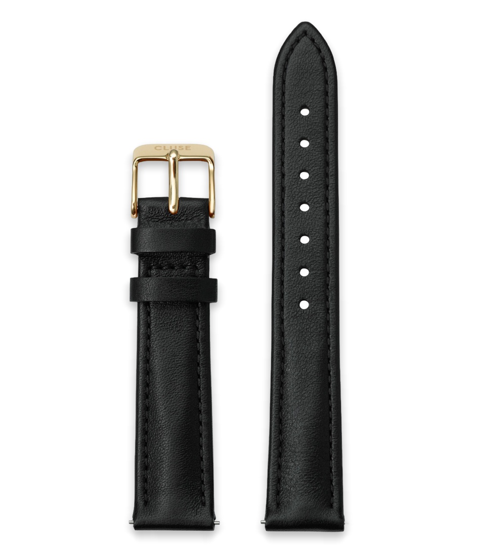 Cluse Horlogebandjes Strap 16 mm Leather Gold colored Zwart online kopen