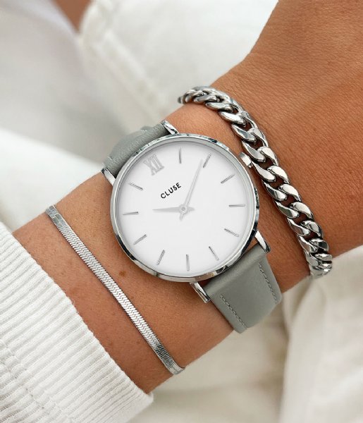 CLUSE  Strap 16 mm Leather Silver Colored Grey (CS12234)
