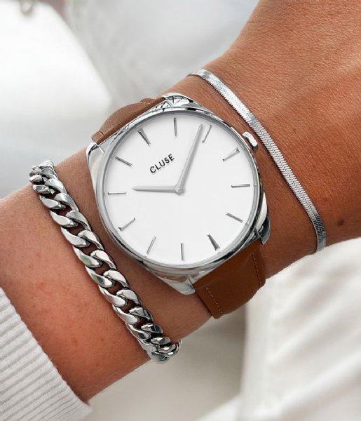 CLUSE Horlogebandje Strap 18 mm Leather Silver colored Caramel (CS12310)