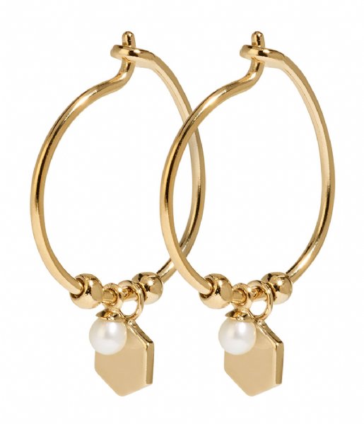 CLUSE  Essentiele Hexagon and Pearl Charm Hoop Earrings gold plated (CLJ51002)