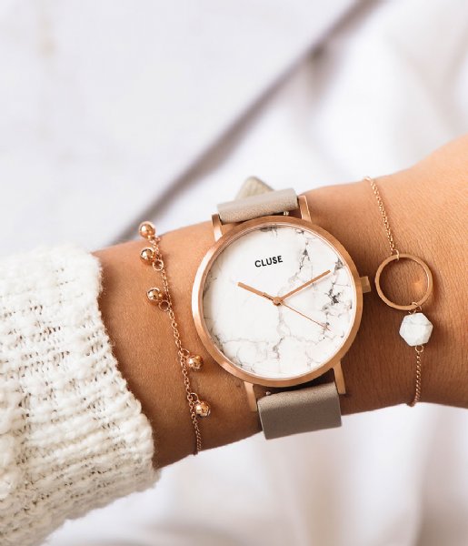CLUSE Horloge La Roche Rose Gold White Marble white marble grey (CL40005) CLUSE Horloge La Roche Rose Gold White Marble white marble grey (CL40005)