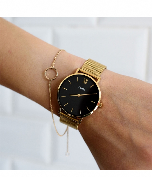 CLUSE Horloge Minuit Mesh Gold Plated Black gold plated (CW0101203017) | The Little Green Bag