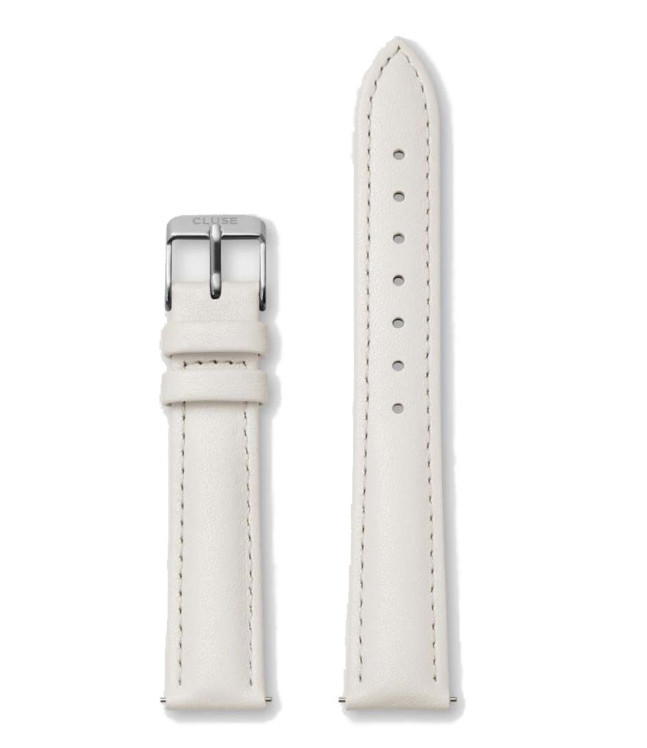 Cluse Horlogebandjes Strap Leather 16 mm Silver colored Wit online kopen