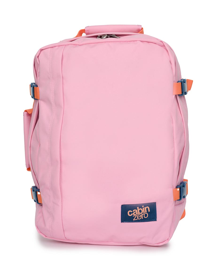 Cabinzero Travel Bag Classic Cabin Backpack 36 L 15 6 Inch Flamingo Pink The Little Green Bag