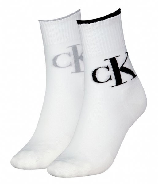 Calvin Klein  CKJ Women Sock 2-Pack Logo White / Black (001)