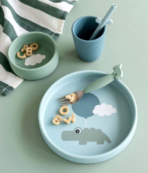 Done by Deer  Silicone Dinner Set Happy Clouds Clouds Blue