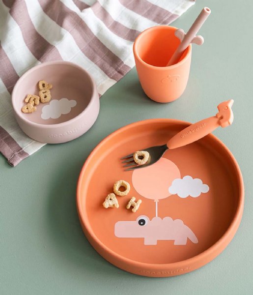 Done by Deer  Silicone Dinner Set Happy Clouds Clouds Papaya
