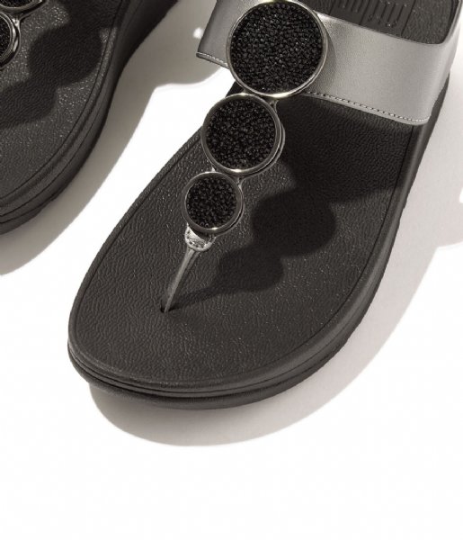 FitFlop  Halo Bead-Circle Toe-Post Sandals Pewter Black (B06)