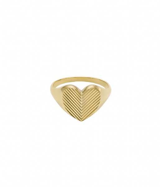 Fossil  Linear Texture Heart Gold colored