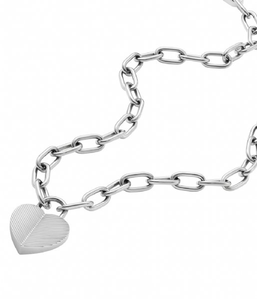 Fossil  Linear Texture Heart Silver colored