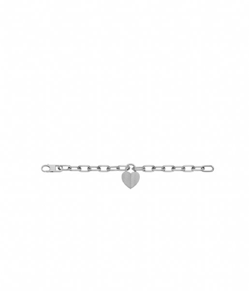 Fossil  Linear Texture Heart Silver colored