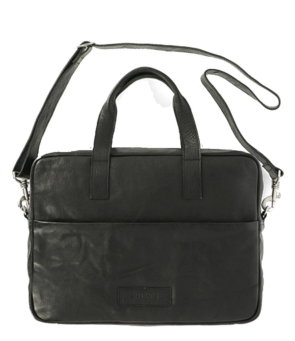 Shabbies Laptop schoudertas Businessbag Heavy Grain Leather 15 Inch Zwart online kopen