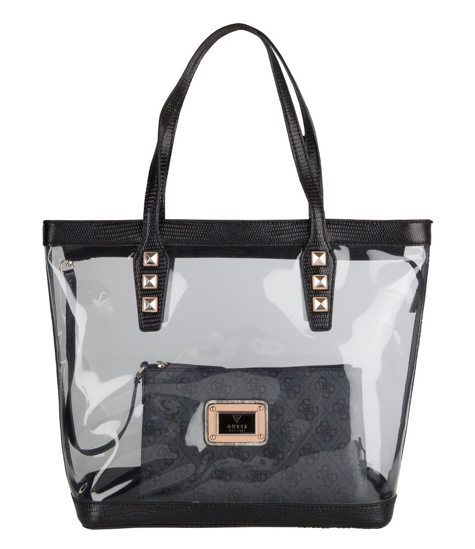Logo Remix Clear Tote Bag coal Guess The Little Green Bag