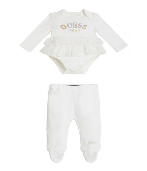 Guess  Girls Set Long Sleeve Body with Mesh and V Salt White (G018)