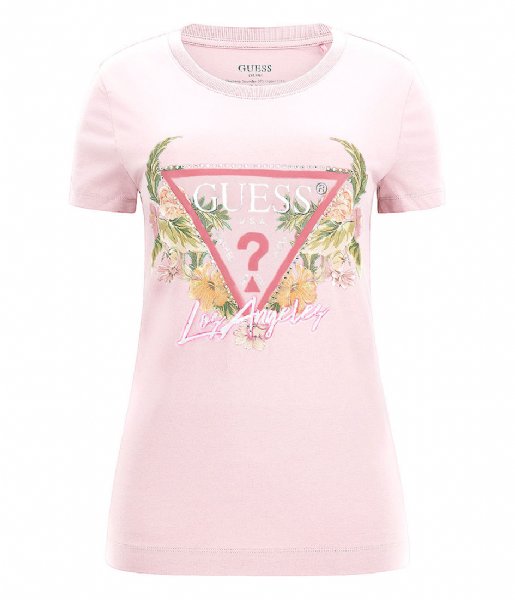 Guess  Short Sleeve Crewneck Triangle Flowers Tee Calm Pink (G65T)