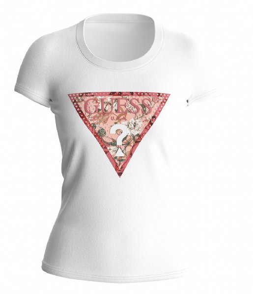 Guess  Short Sleeve Rn Satin Triangle Tee Pure White (G011)