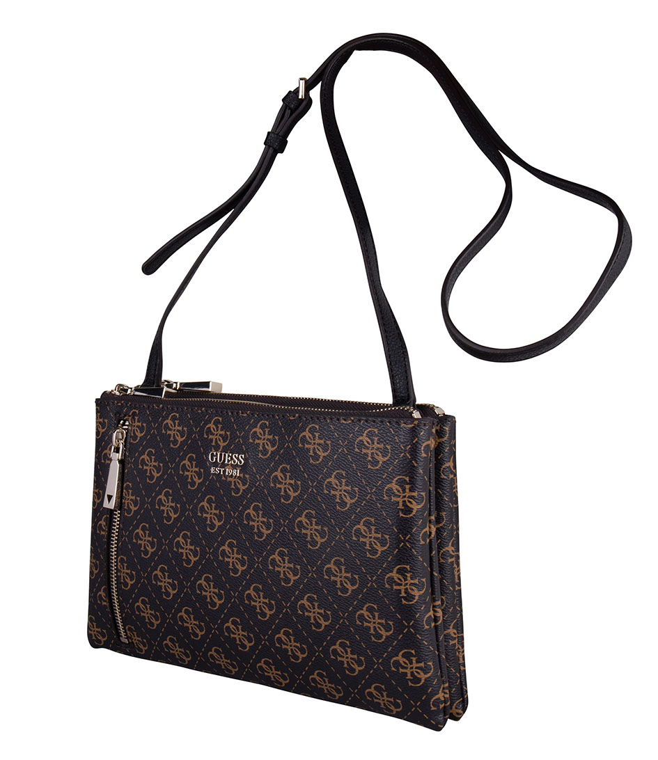 Guess Schoudertas Naya Double Zip Crossbody Brown Black The Little